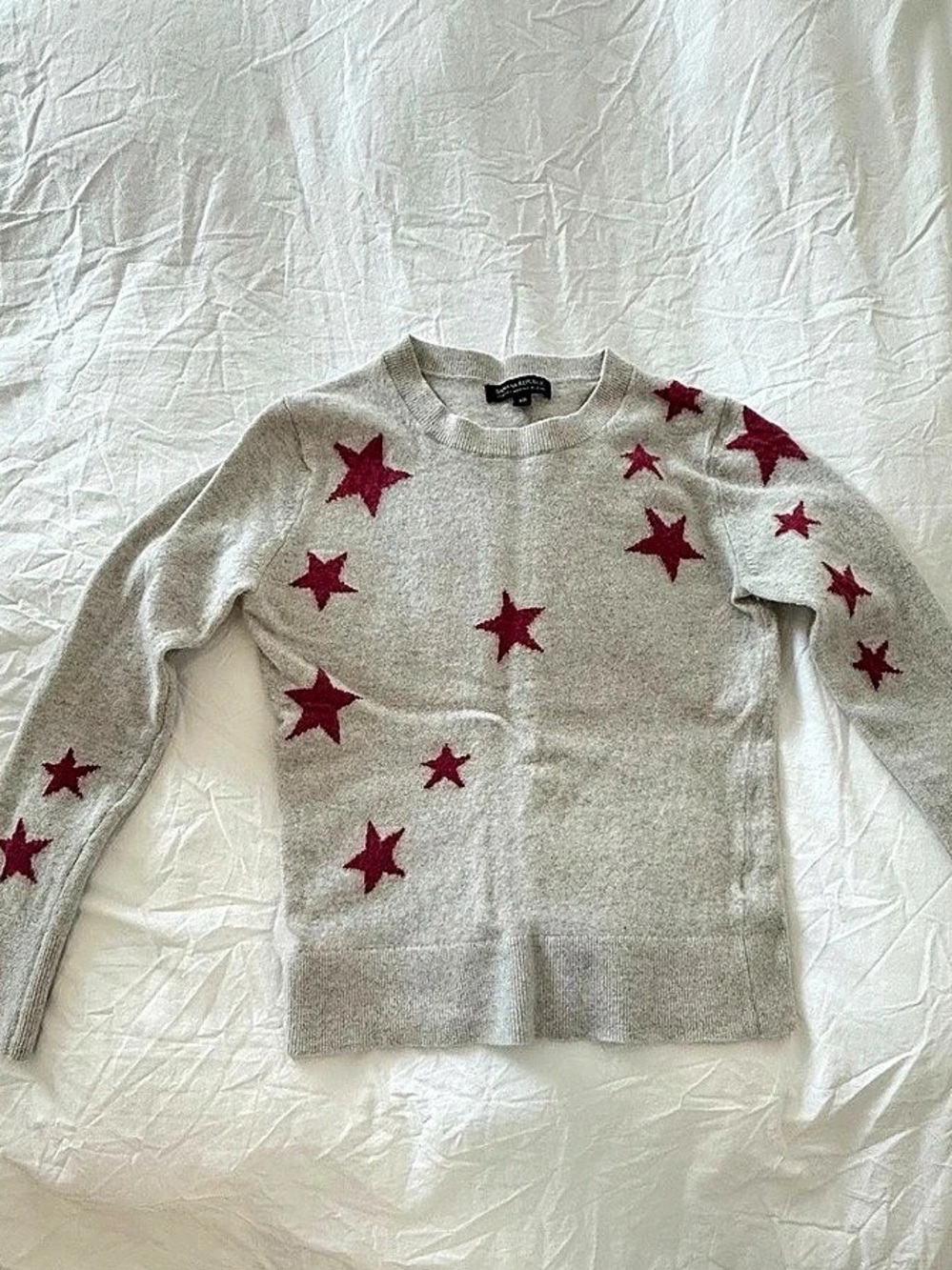 Banana Republic Italian Merino Blend Star Intarsia Sweater Gray & Pink XS